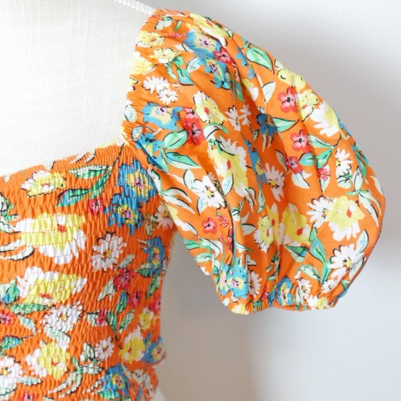 NWT Zara Orange Floral Crop Top Short Bubble Puff Sleeve Large - Picture 6 of 14
